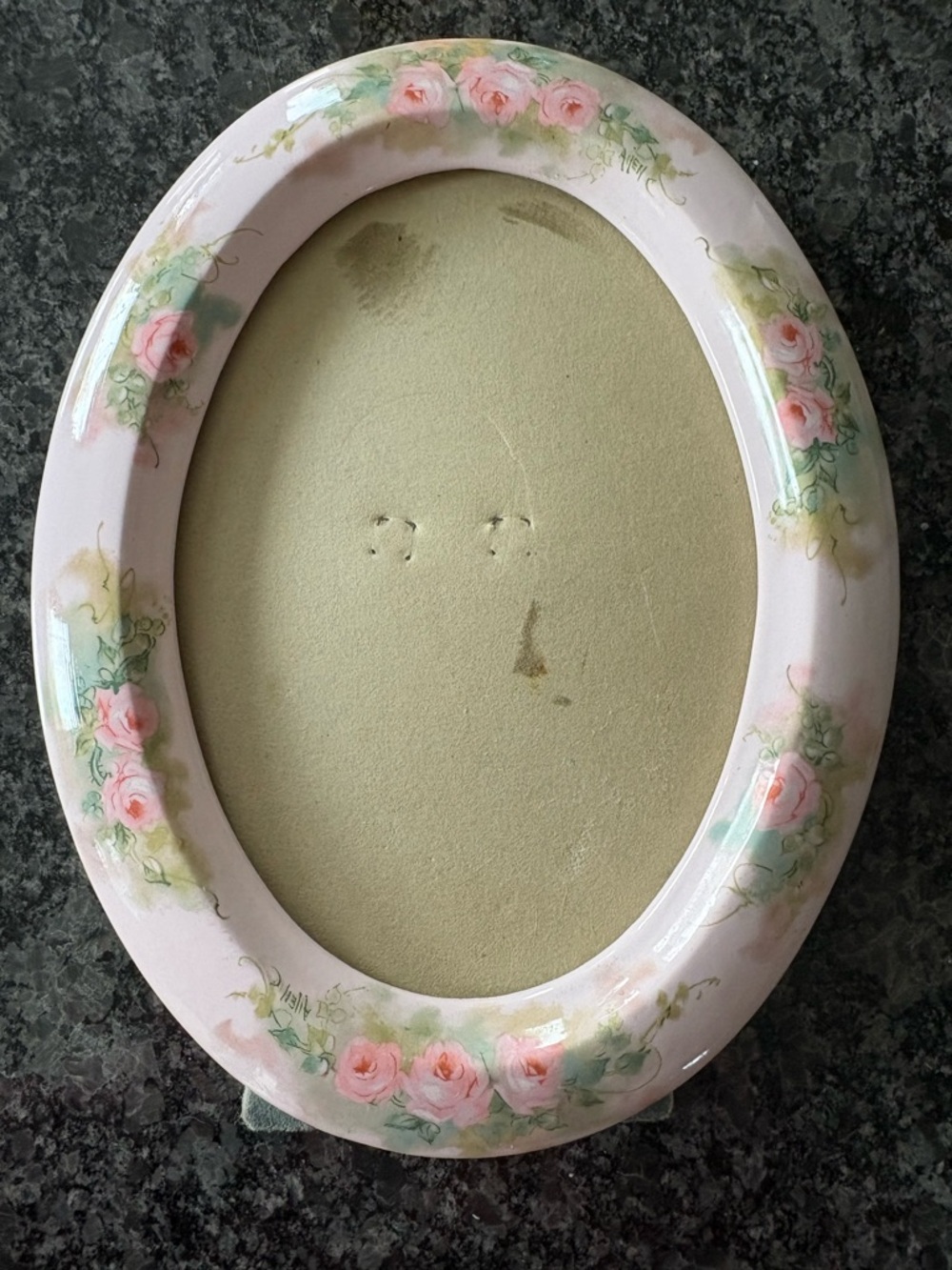 Cottagecore Pink Rose Ceramic Oval 5x7 Frame - Terragrafics 1986 - No Glass